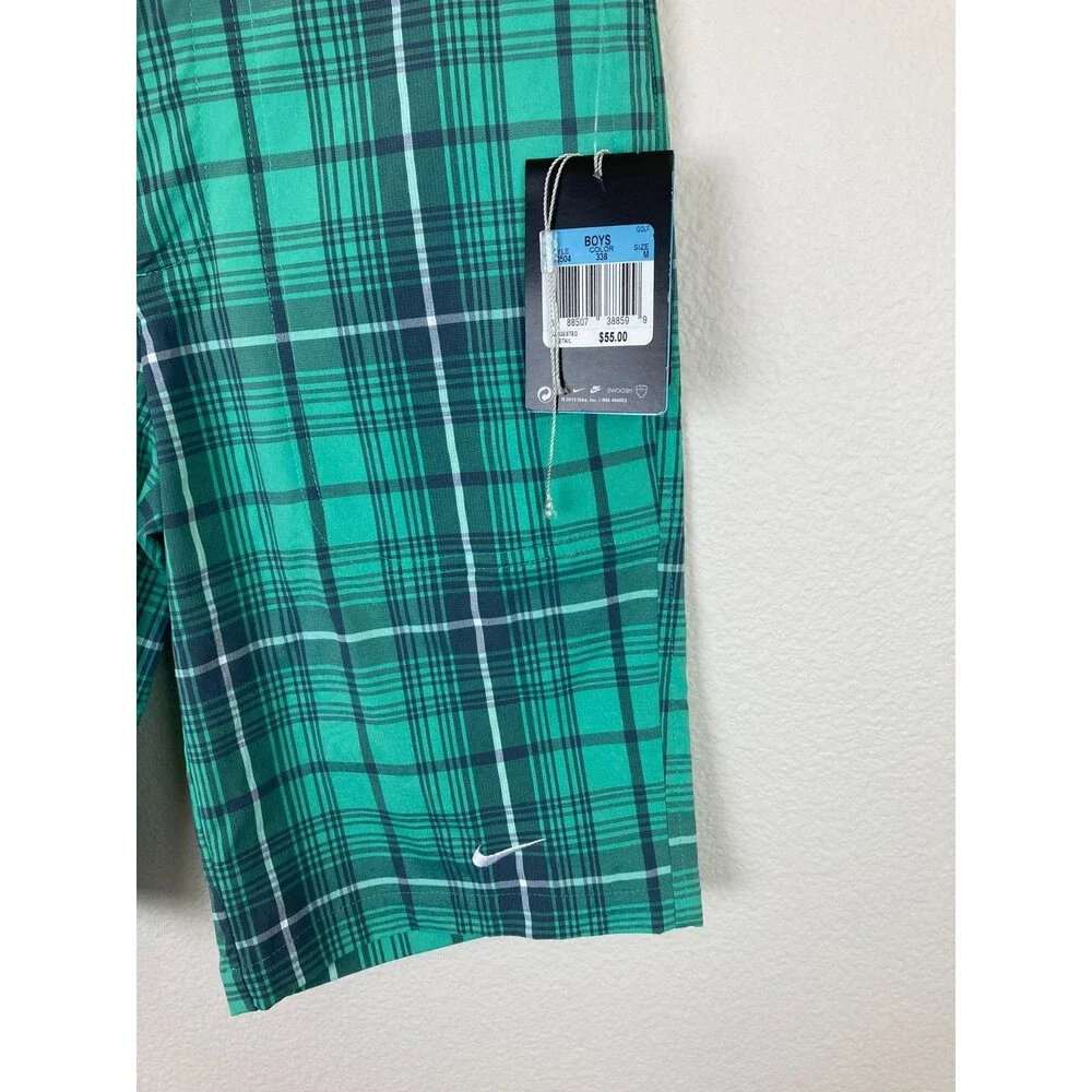 Nike Golf Boys Tour Performance Shorts Size M Dri Fit Green Gray Plaid NWT $55